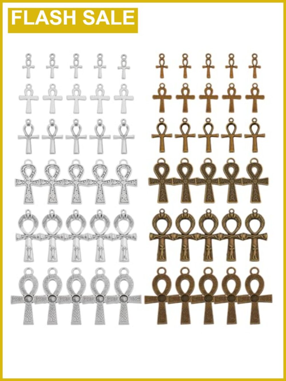 60Pcs Ankh Cross Charms Mixed Styles Alloy Pendants Jewelry Making DIY